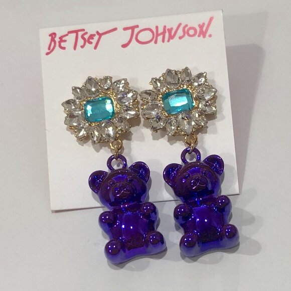 BETSEY JOHNSON Gummy Bear Drop Earrings Purple Green - Picture 1 of 4